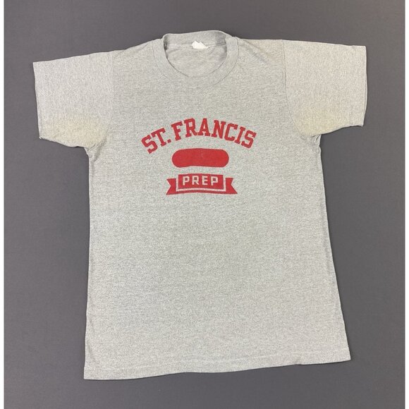 Rare Vintage 80s 90s St. Francis Prep Single Stitch Gray Shirt Sports School - Picture 1 of 5
